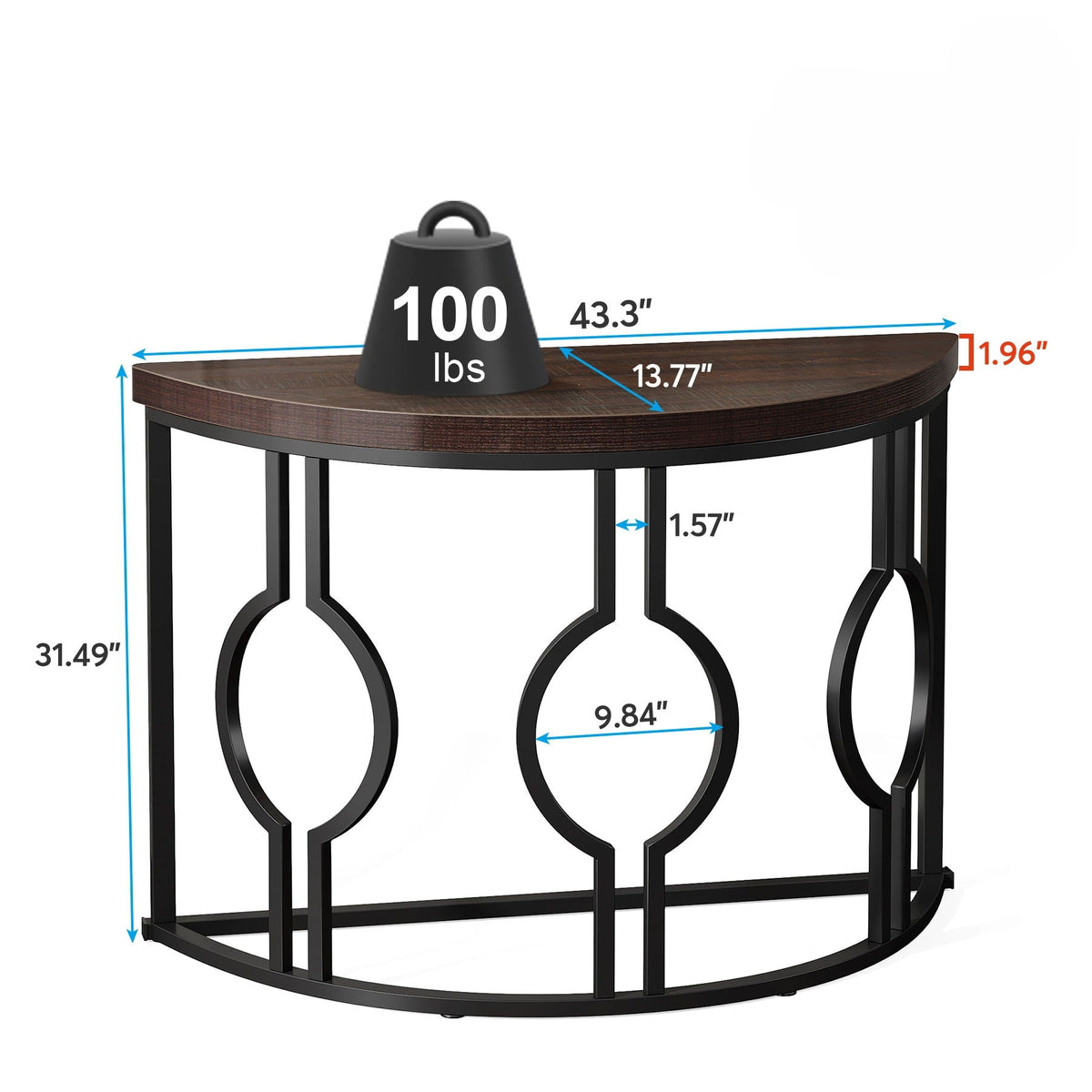Semi Circle, Half Moon Console Table For Entryway With Geometric Base For Living Hallway - Rustic Brown, photo 4 of 4