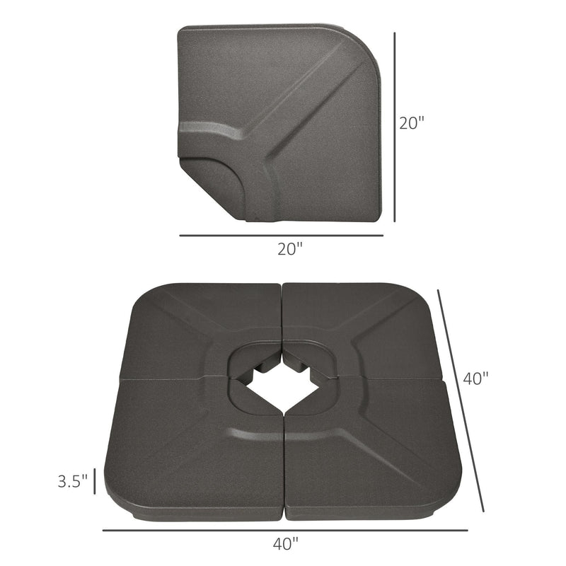4-Piece 175lb Cantilever Patio Umbrella Base Weights for Offset Hanging Umbrella, HDPE Water or Sand Filled Umbrella Weights for Cross Base Stand, Brown