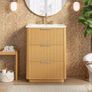 Bathroom Vanity With Sink, Open Shelf & Closed Storage - Natural Wood by HouseOfZazla