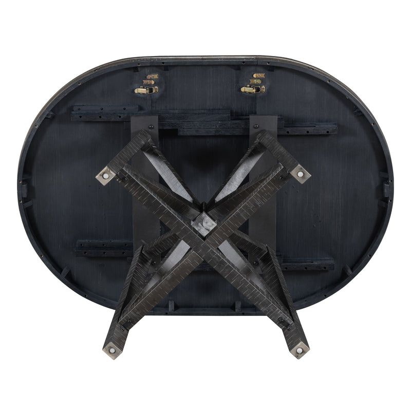 5-Piece Retro Functional Dining Set with Extendable Round Table with Removable Middle Leaf and 4 Upholstered Chairs for Dining Room and Living Room (Black)