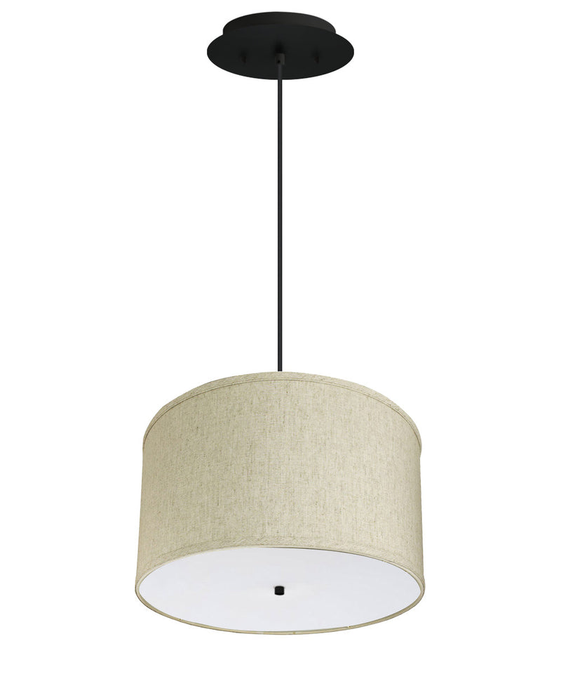 18" W 2 Light Pendant Textured Oatmeal Shade with Diffuser, Black Cord