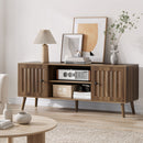 55" TV Cabinet With Vertical Groove Doors, Adjustable Shelves - Walnut by HouseOfZazla