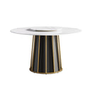 53.15" Modern Artificial Stone Round Panel Metal Iron Base Dining Table, Can Accommodate 6 People-23.62" Artificial Stone Turntable (Not Including Chairs) - White / Black by Unique Piece Furniture