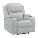 Elonzo - Power Motion Recliner With LED, Power Headrest & Speaker - Light Gray by Unique Piece Furniture