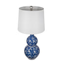 D13x25.7' Blue and White Round Two-Tiered Ceramic Vase Lamp