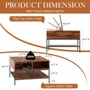 Rustic Flip Top Coffee Table With Hidden Storage - Black / Brown