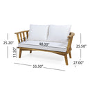 2-Person Outdoor Acacia Wood Patio Seating Group with Cushions and Coffee Table