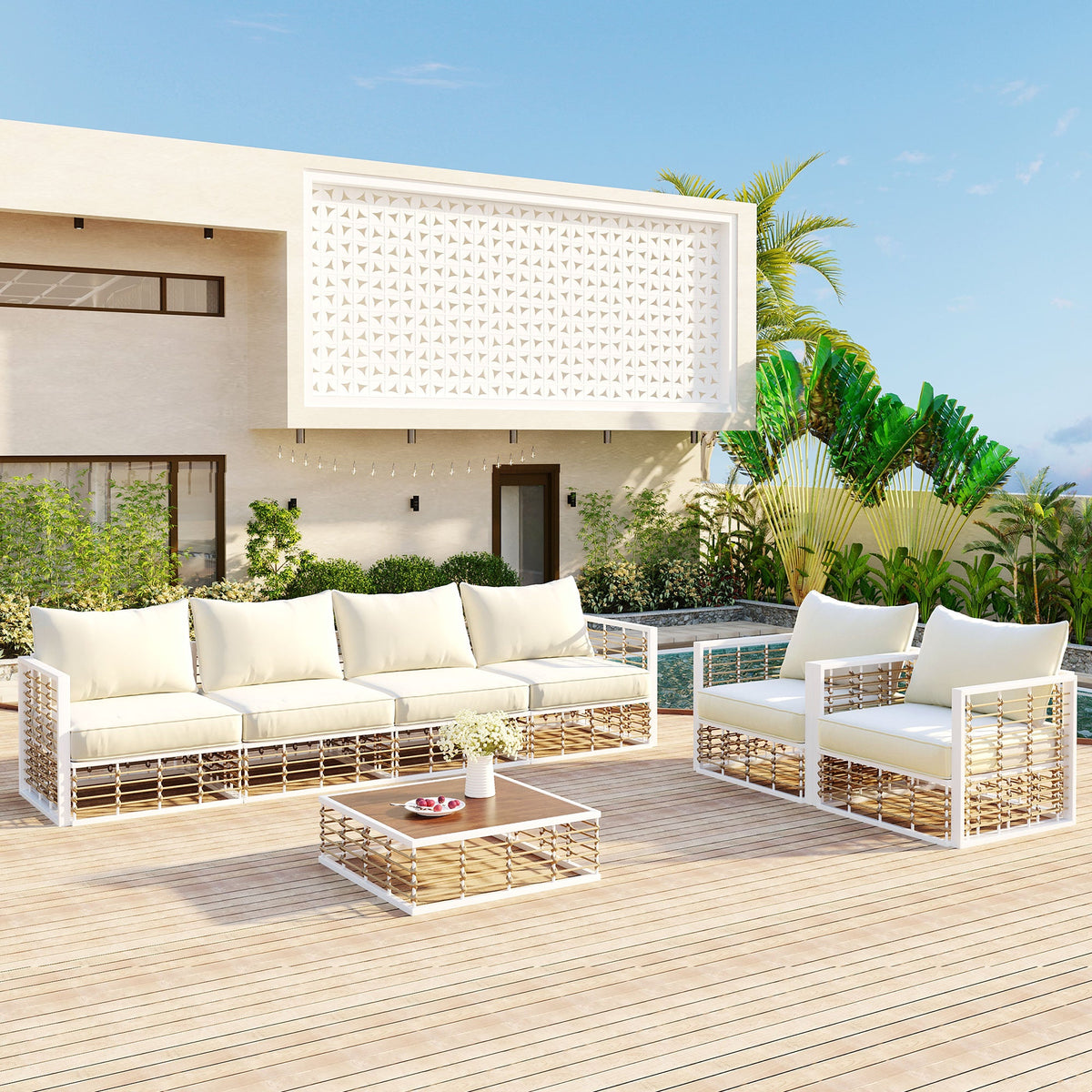 TOPMAX Modern Minimalist 7-Piece Metal Patio Sectional Sofa Set