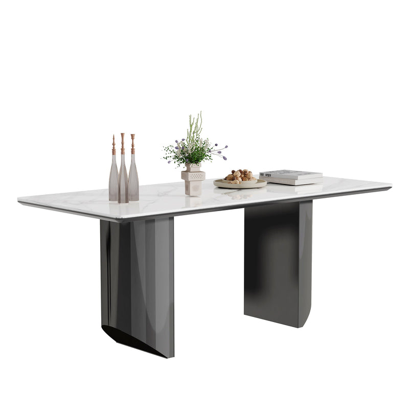 0.47" Thick Sintered Stone Composite Tempered Glass Top Dining Table with Stainless Steel Base