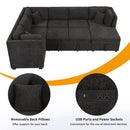 U-Shaped Sectional Sofa Pull Out Sofa Bed With Two USB Ports, Two Power Sockets, Three Back Pillows And A Storage Chaise For Living Room by Unique Piece Furniture