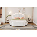 2-Pieces Bedroom Sets Full Size Flower-Shaped Upholstered LED Platform Bed with Storage Ottoman-Sherpa Fabric, White