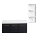 Modern Chestnut Wall Mounted Bathroom Vanity With Left Resin Sink And Storage Rack - Black Chestnut by HouseOfZazla