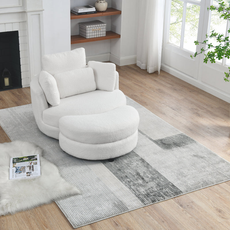 39" W Oversized Swivel Chair with moon storage ottoman for Living Room, Modern Accent Round Loveseat Circle Swivel Barrel Chairs for Bedroom Cuddle Sofa Chair Lounger Armchair, 4 Pillows, Teddy Fabric