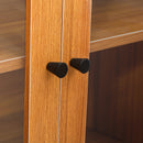 66.5" Modern L-shaped Executive Desk with delicate tempered glass Cabinet Storage,Large Office Desk with Drawers,Business Furniture Desk Workstation for Home Office,Teak