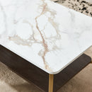 Coffee Table Rectangular Center Table For Living Room Open Space Side Table With Metal Frame - Golden / White by HouseOfZazla