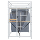 Loft Bed With Desk, Shelves, Power Outlet, LED Light And Wardrobe