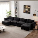 Luxury Chenille Upholstered U Shape Sofa with Two Ottomans