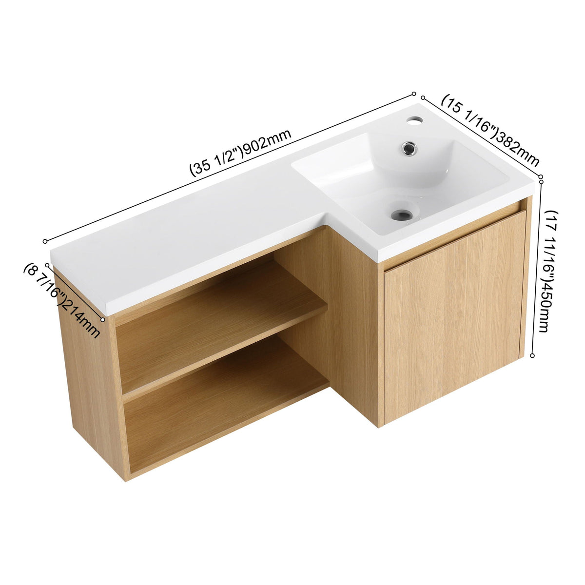 L-Shaped Wall Mounte Floating Bathroom Vanity With Integrated Sink, photo 14 of 14