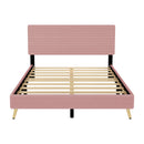 2 Pieces Bedroom Sets Queen Size Upholstered Bed Frame, Modern Corduroy Storage Ottoman,Pink