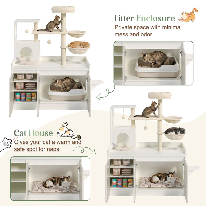 50.6" Cat Tree with Litter Box Enclosure, Sisal Scratching Post & Storage, photo 6 of 10