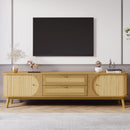 Rattan TV Stand For Tvs Up To 75'', Modern Farmhouse Media Console, Entertainment Center With Legs, TV Cabinet For Living Room, Home Theatre - Natural Wood by Unique Piece Furniture