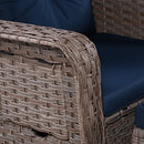 5 Pieces Outdoor Patio Furniture Set with Pet House Cool Bar and Retractable Side Tray, Rattan Wicker Patio Swivel Rocking Chairs Set of 2 with Ottomans for Backyard, Porch, Balcony, Navy Blue