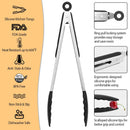 3Pcs Kitchen Tongs Stainless Steel Locking Food Tongs with Silicon Tips BPA Free Non-Stick BBQ Cooking Grilling Locking Food Tongs High Heat Resistant