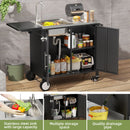 Outdoor Grill Table With Sink, Worktable Kitchen Cabinet Island With Wheels & Foldable Top - Black by HouseOfZazla