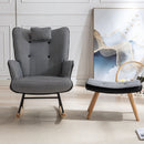 35.5 inch Rocking Chair with Footrest, Soft Houndstooth Fabric Leather Fabric Rocking Chair for Nursery, Comfy Wingback Glider Rocker with Safe Solid Wood Base for Living Room Bedroom Balcony (black)