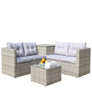4 Piece Patio Sectional Wicker Rattan Outdoor Furniture Sofa Set with Storage Box Grey by HouseOfZazla