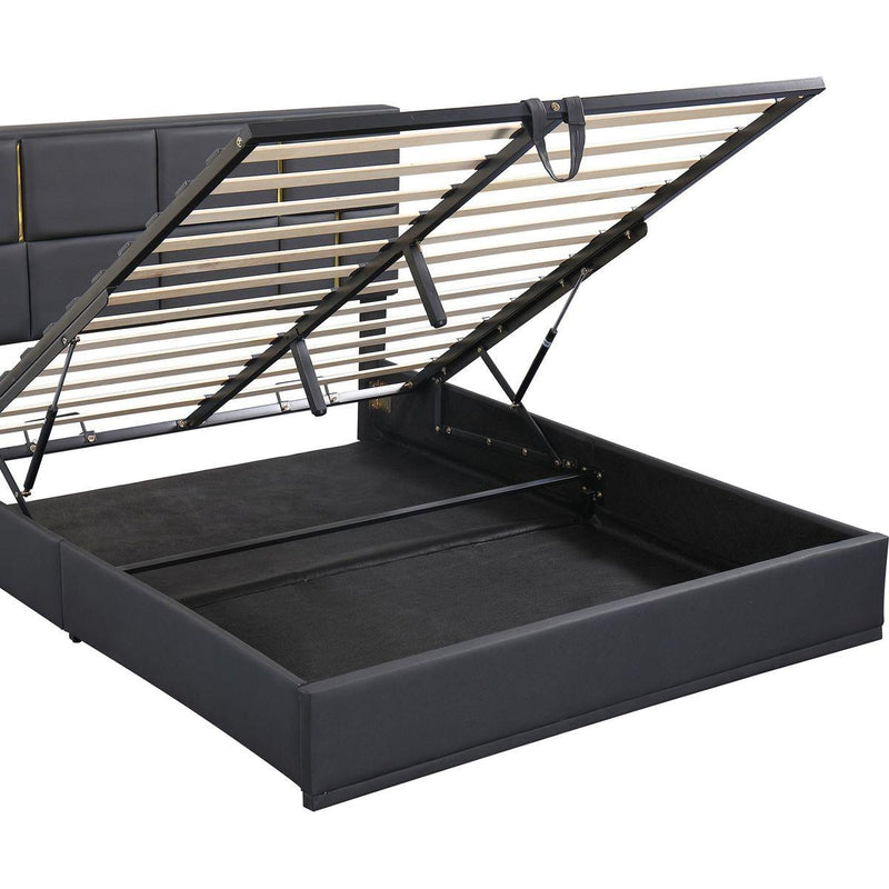 2-Pieces Bedroom Sets,Queen Size Upholstered Platform Bed with Hydraulic Storage System,Storage Ottoman with Metal Legs,Black