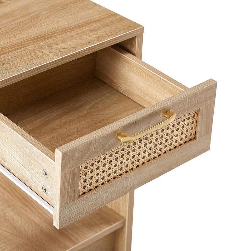 15.75" Rattan End table with drawer, Modern nightstand, side table for living roon, bedroom, natural