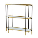 3 Tier Metal Console Table, Mirrored Shelf - Golden Black by HouseOfZazla