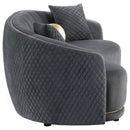 Luxe Upholstered Curved Sofa With Trim And Diamond Quilting - Dark Gray by HouseOfZazla