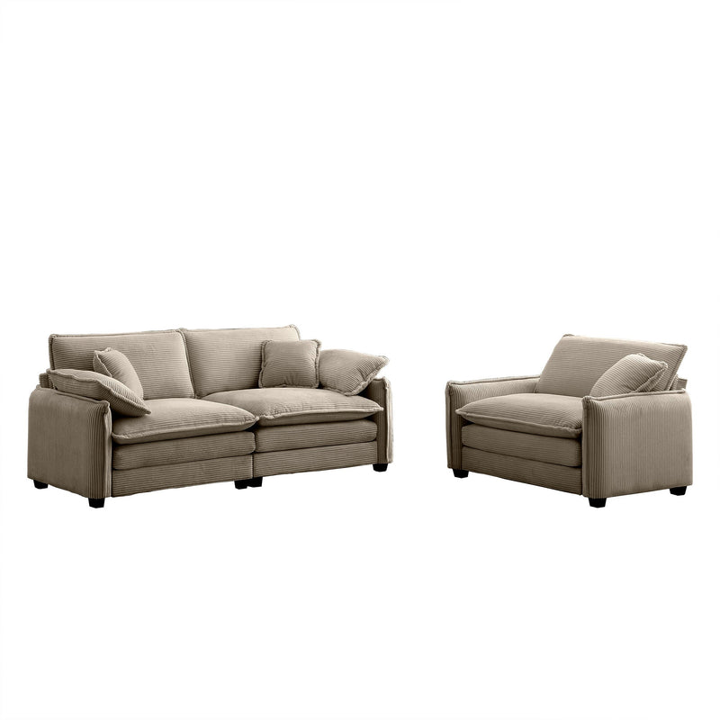 Walker Edison - Modern Living Room Sofa Two Pieces Set, Suitable for Living room and Small Apartment , 2 Pieces Sofa Set Consists of a Single Seat Sofa and a 2-Seater Sofas,Tan Corduroy