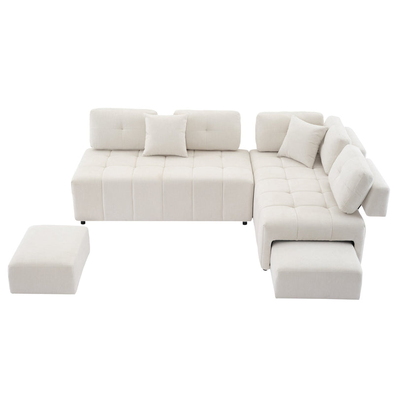 91.73" L-shaped Sofa Sectional Sofa Couch with 2 Stools and 2 Lumbar Pillows for Living Room, Biege