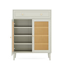 Shoe Cabinet With Rattan Doors And Drawer, 4 Tier Storage Organizer - Mint Green by HouseOfZazla