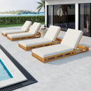 Lounge Chaise Set, Acacia Solid Wood with Lounge Cushion (Cream & Triple Fold) - Matching Dark