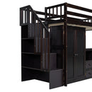 Loft Bed With Stairs, Bookshelf, Drawers, Desk & Wardrobe, Space Saving Multifunctional Furniture by HouseOfZazla