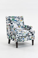 Upholstered Accent Chair - Vintage Armchair with Solid Wood Legs