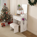 3 Color LED Vanity Mirror With Stool, Dressing Table For Bedroom, 2 Drawers & 5 Storage Cabinets (4 Open + 1 Hidden), Adjustable Lighting - White by HouseOfZazla