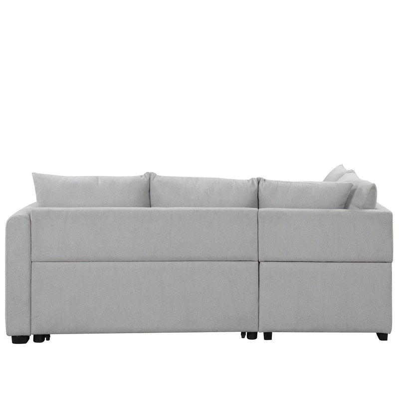 82.6" L-shaped Sectional Pull Out Sofa Bed Sleeper Sofa with Two USB Ports, Two Power Sockets and a Movable Storage Ottoman, Gray