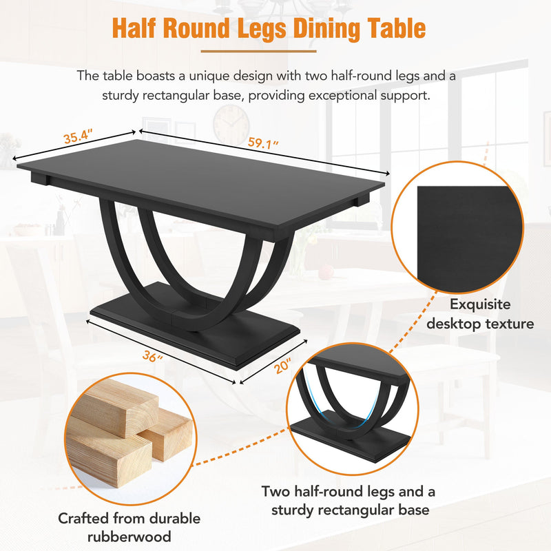 6-Piece Wood Half Round Dining Table Set Kitchen Table Set with Long Bench and 4 Dining Chairs, Modern Style, Gray