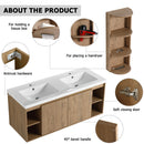 Modern 48" Wall Mounted Bathroom Vanity With Double Resin Sink And Storage Rack Soft Close Doors - Imitative Oak by HouseOfZazla