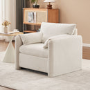 Fixed Modern Accent Chair Single Seater Plush Chenille Lounge Chair With High Resilience Cushion - Ivory White by HouseOfZazla