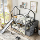 Twin Over Twin House Bunk Bed With Convertible Slide, Storage Staircase by Unique Piece Furniture
