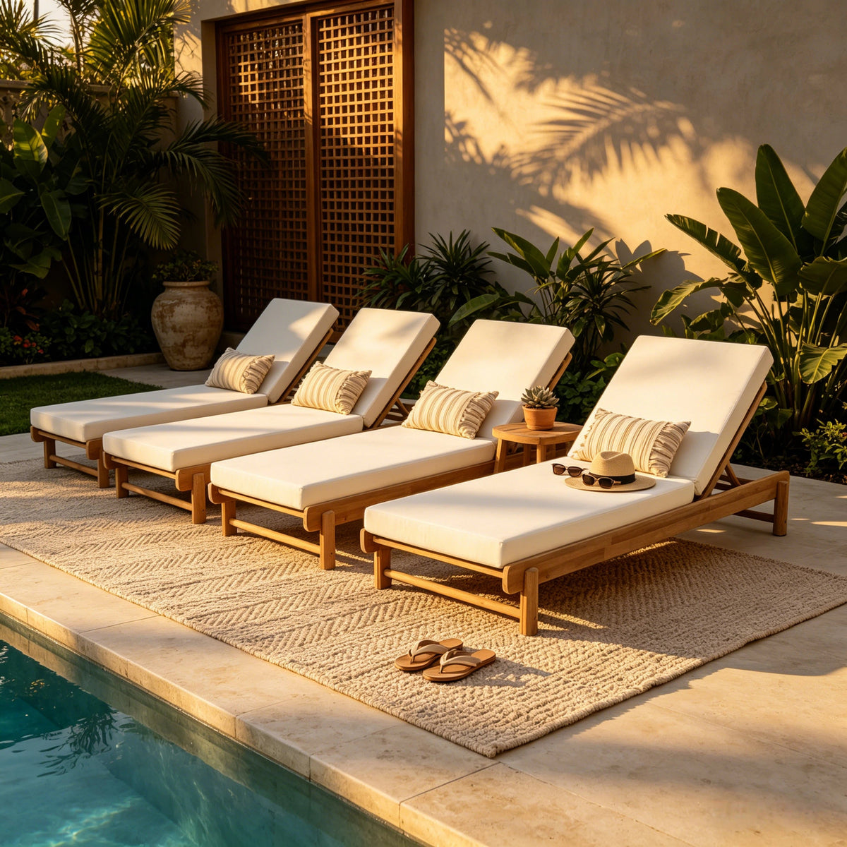 Light Teak Acacia Wood Chaise Lounge Set: 1 Frame + 1 Cushion, photo 8 of 10