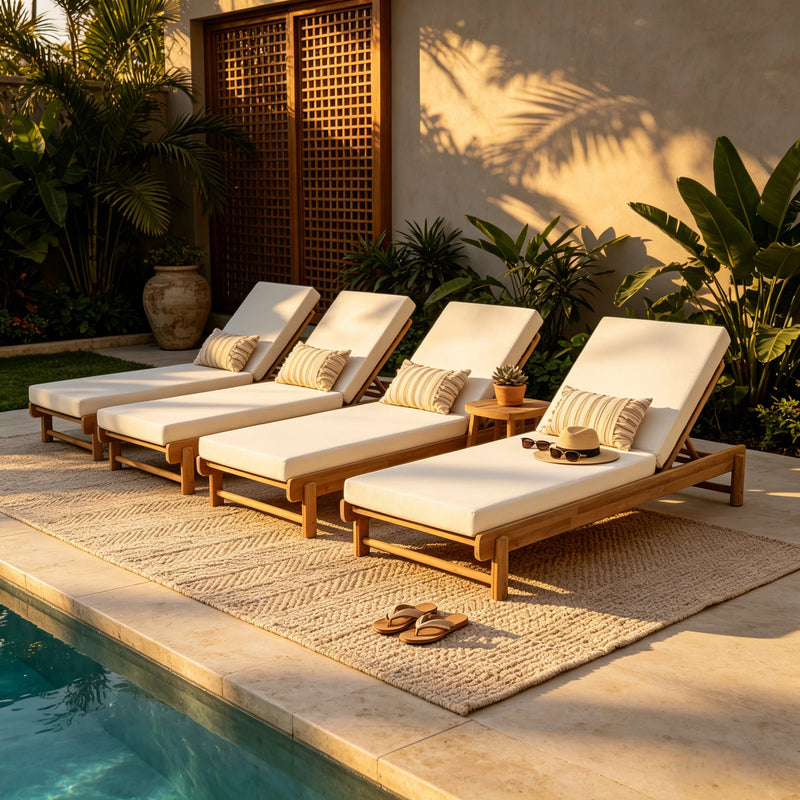 Light Teak Acacia Wood Chaise Lounge Set: 1 Frame + 1 Cushion, photo 8 of 10