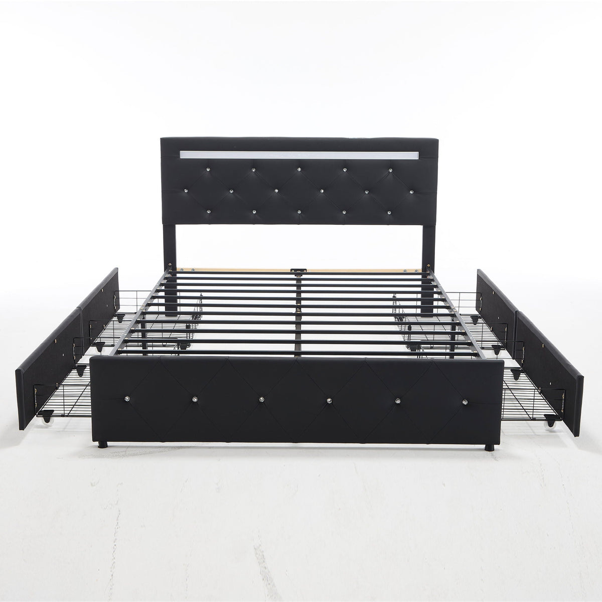 Upholstered Bed Frame With LED Lights, 4 Storage Drawers, Charging Station, photo 27 of 31