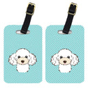 Checkerboard Blue White Poodle Luggage Tag